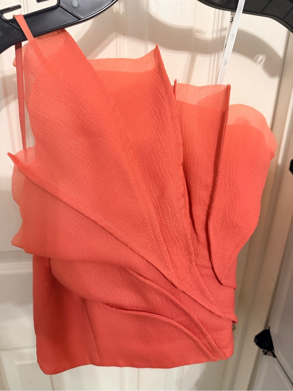 One-Shoulder Coral Ruffle Crop Top - Picture 4 of 6